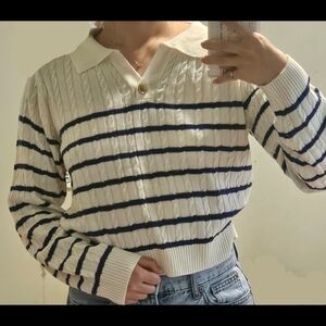 Lightweight Striped Cable Knit Sweater
